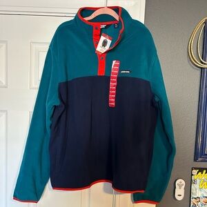 Lands' End Teal and Red Fleece Pullover NWT